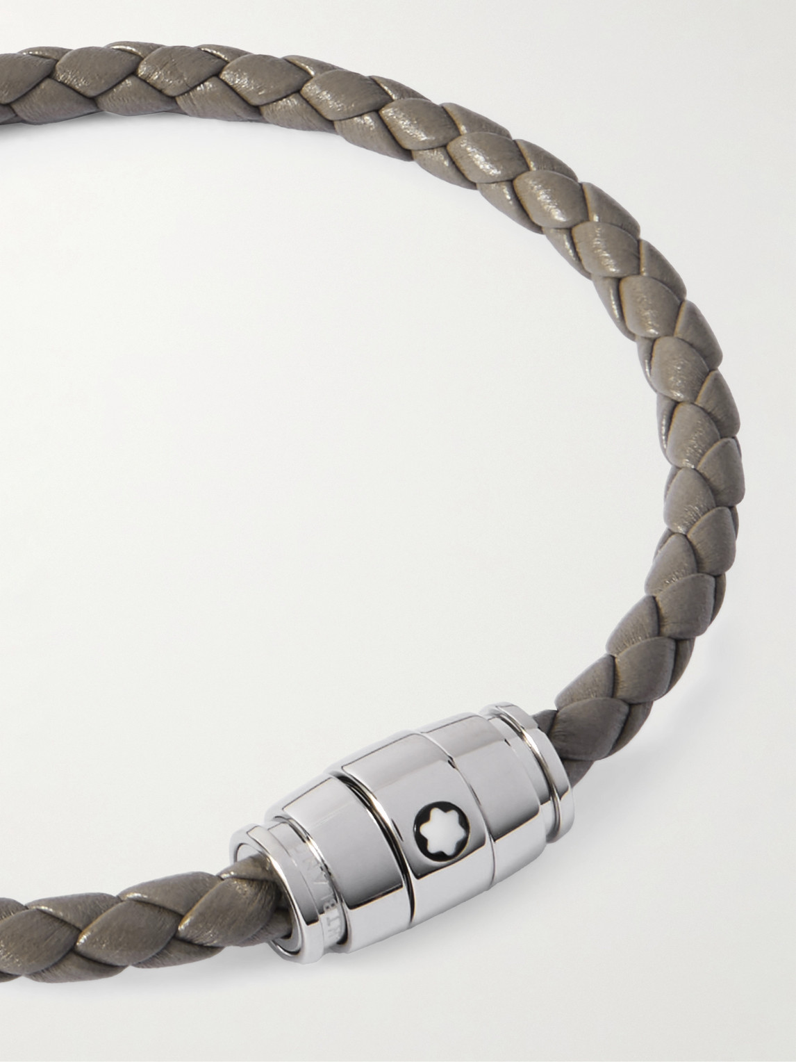 Montblanc Meisterstück 3-ring Stainless Steel And Woven Leather Bracelet In Neutrals