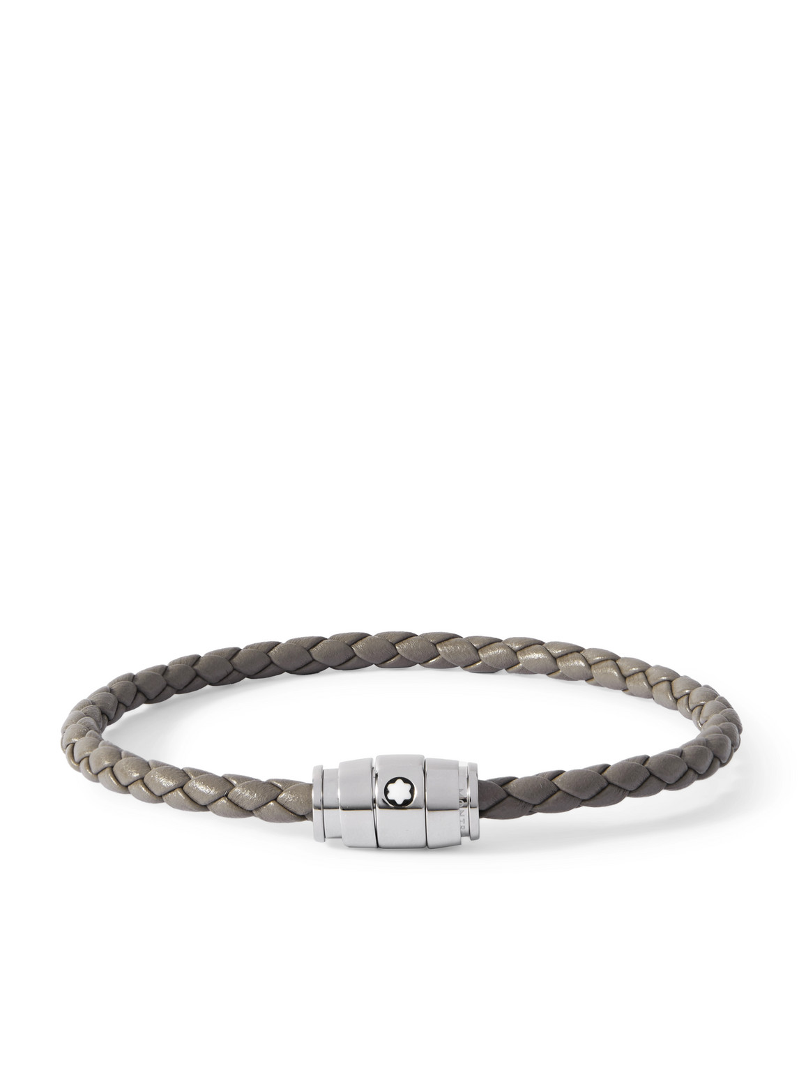 Montblanc Meisterstück 3-ring Stainless Steel And Woven Leather Bracelet In Neutrals