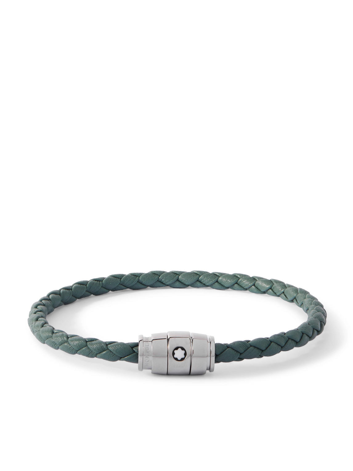 Montblanc Meisterstück 3-ring Stainless Steel And Woven Leather Bracelet In Grey