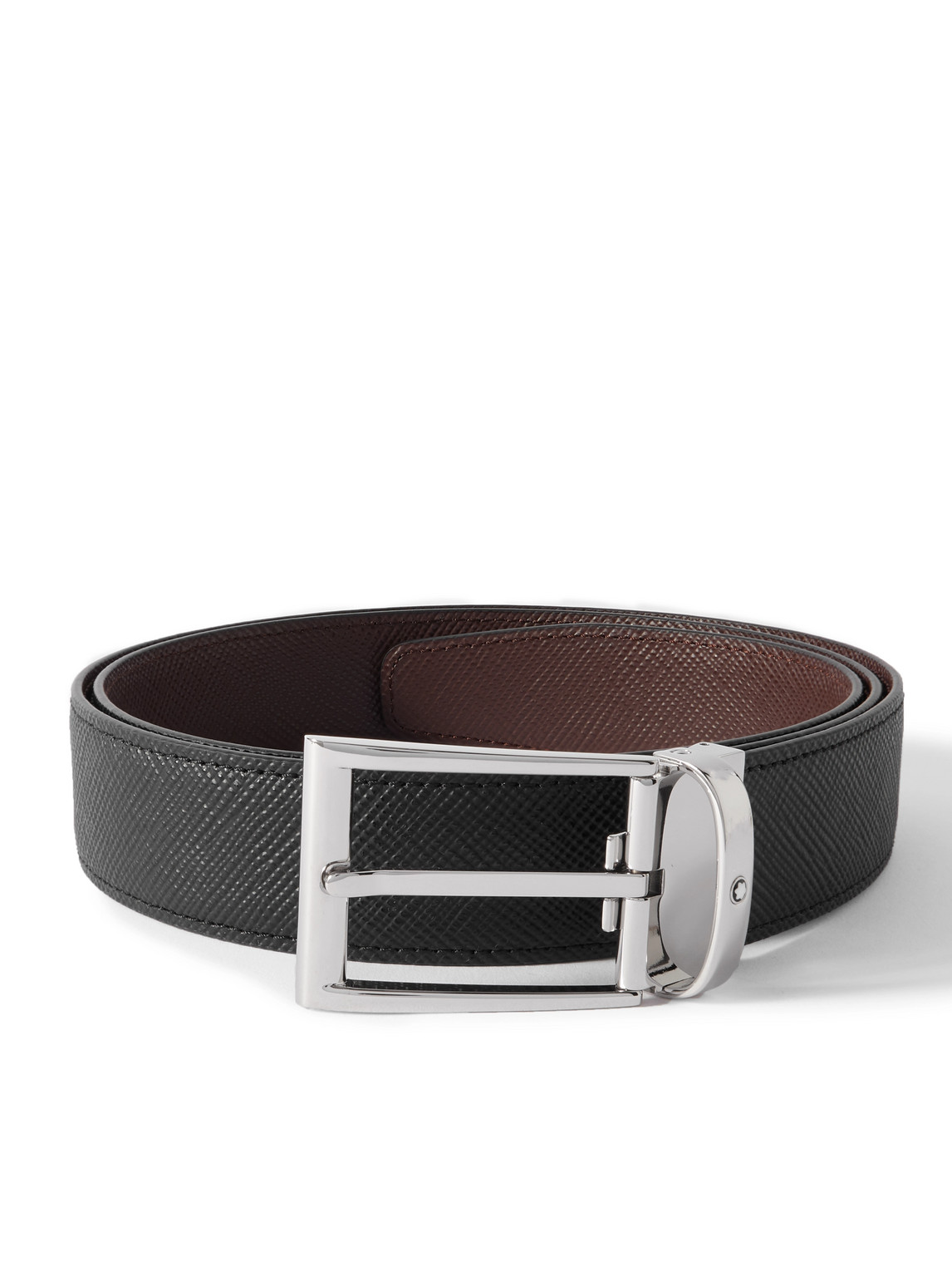 Montblanc 3.5cm Reversible Textured-leather Belt In Black