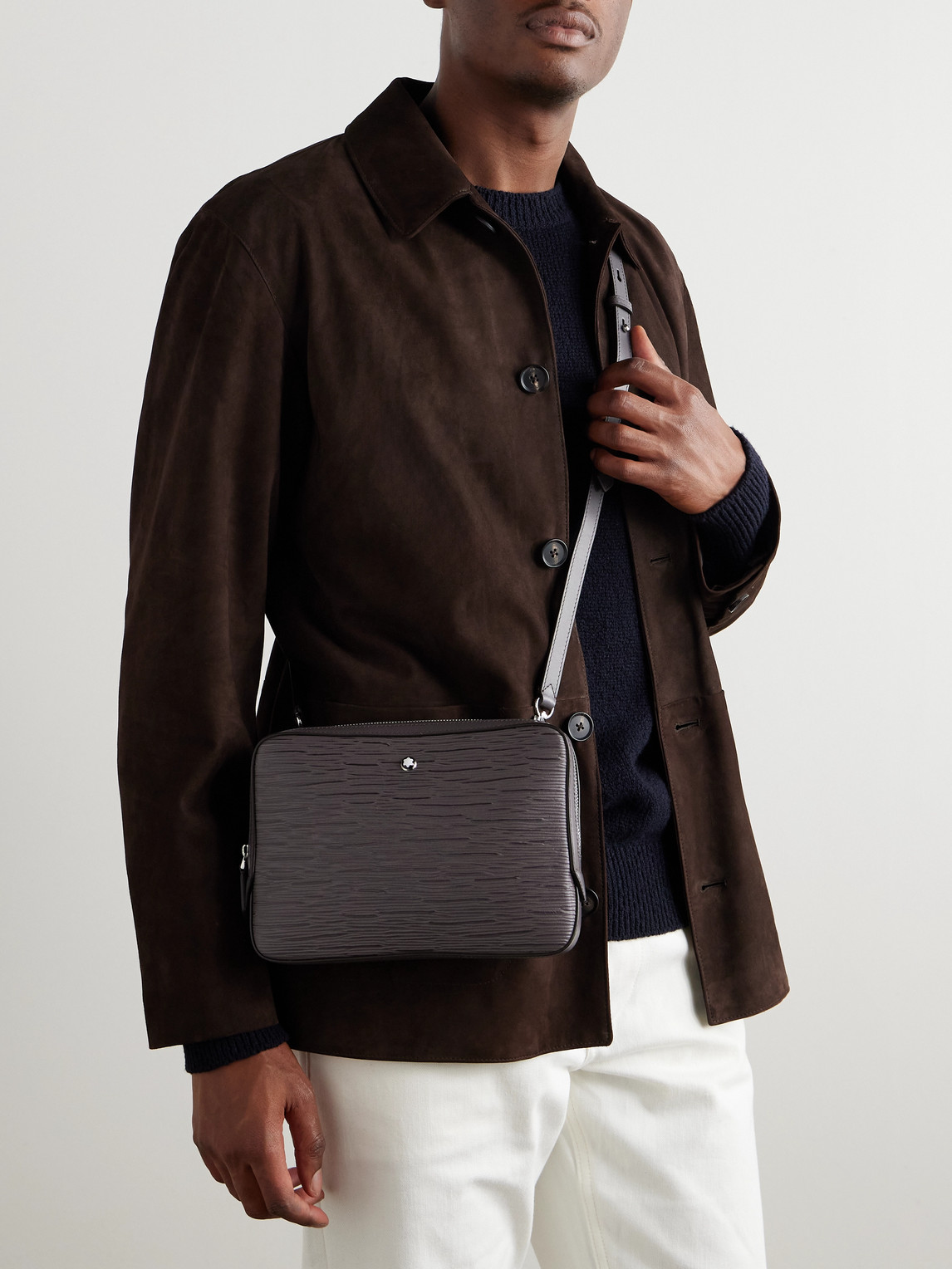 Montblanc Meisterstück 4810 Mini Textured-leather Messenger Bag In Gray