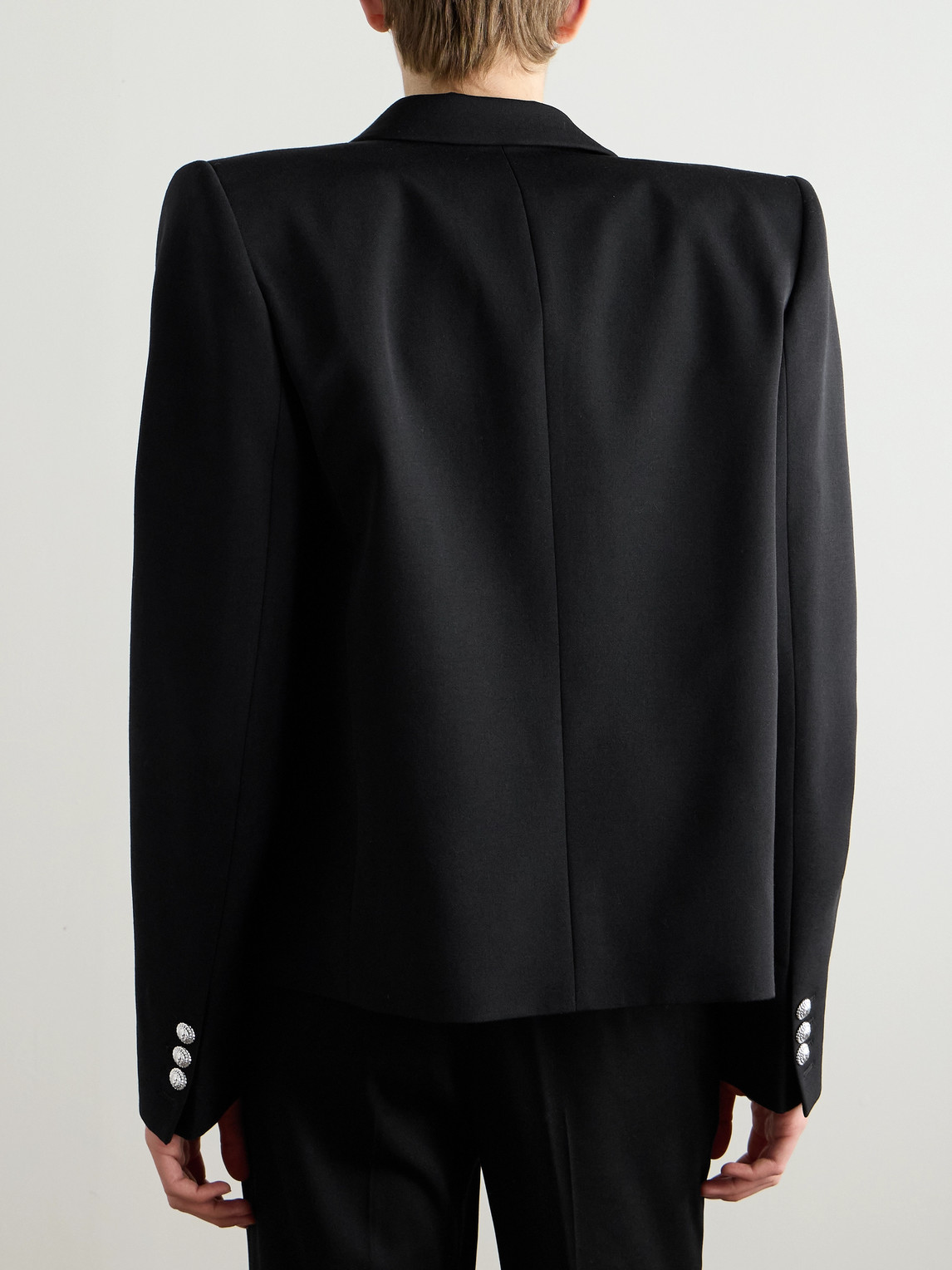 Shop Balmain Spencer Slim-fit Satin-trimmed Grain De Poudre Wool Blazer In Black