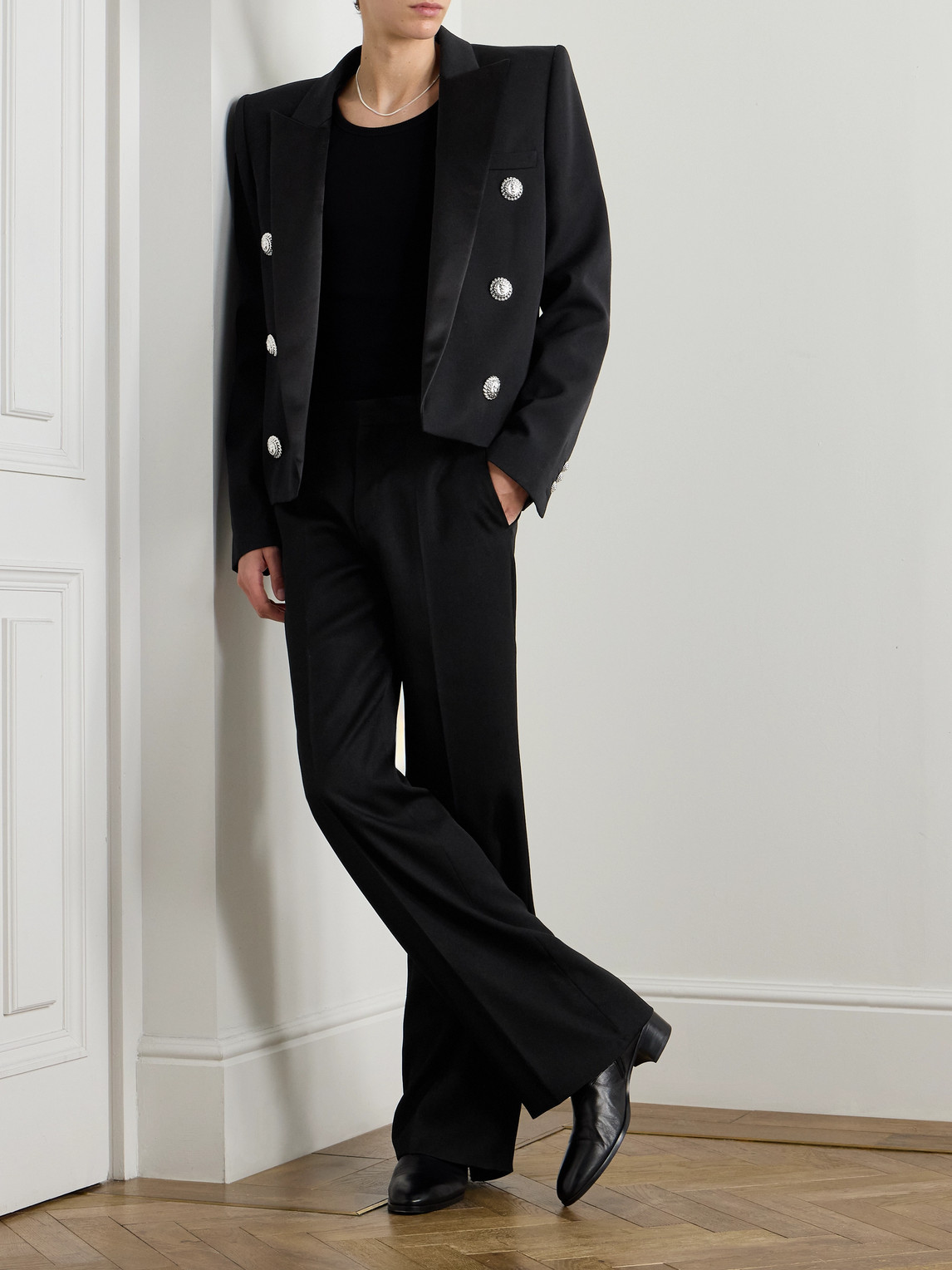 Shop Balmain Spencer Slim-fit Satin-trimmed Grain De Poudre Wool Blazer In Black