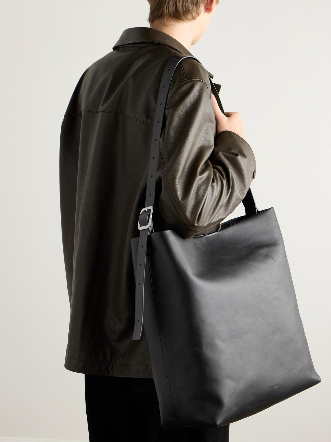 Jil Sander Leather Tote Bag In Black
