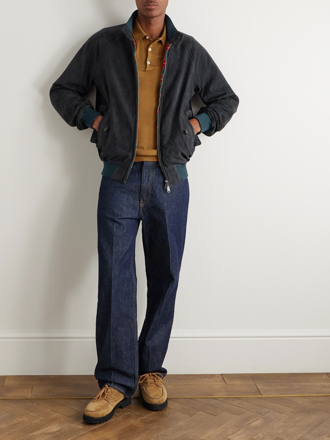 Shop Baracuta G9 Suede Harrington Jacket In Blue