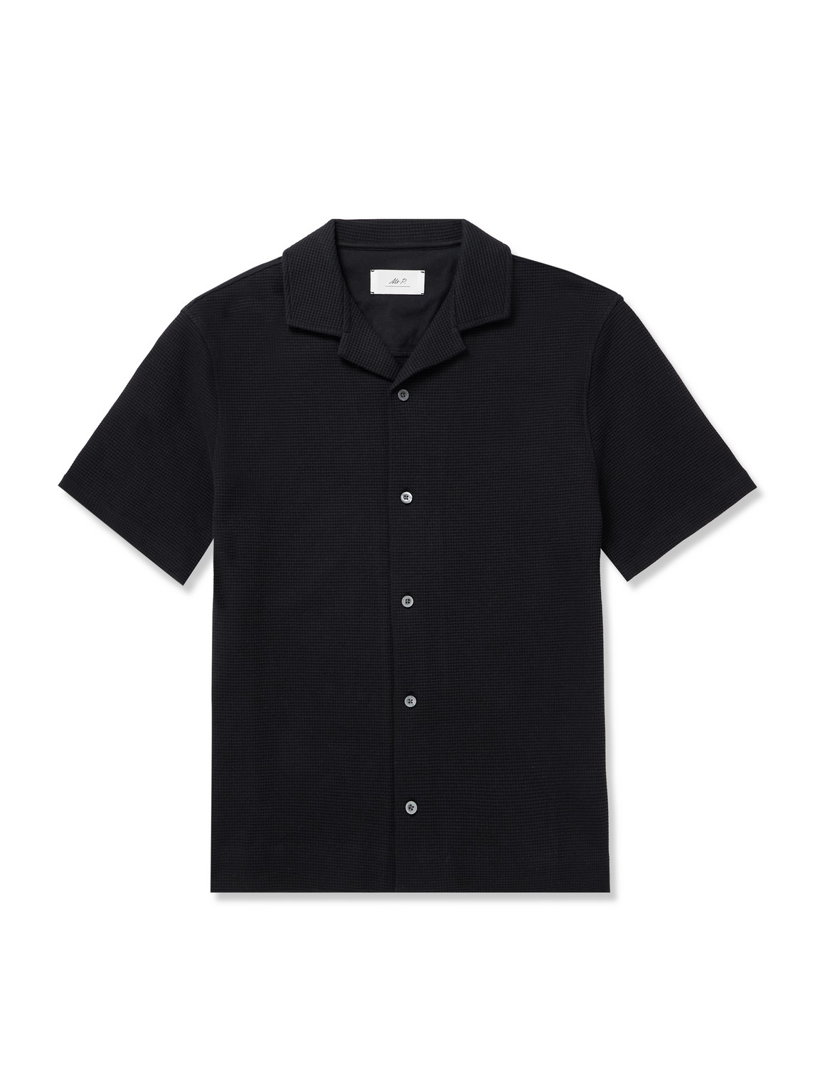 Camp-Collar Waffle-Knit Organic Cotton Shirt