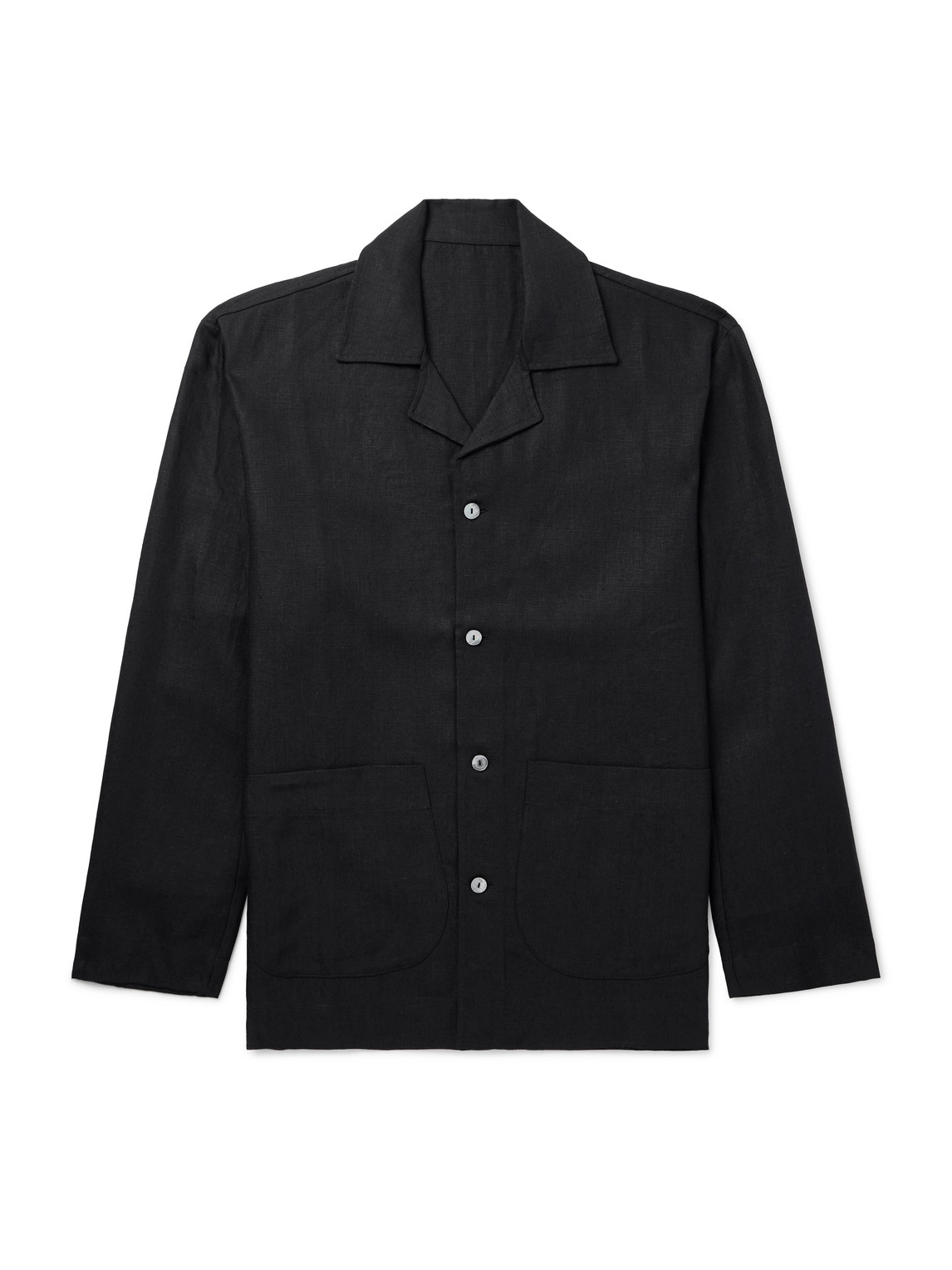 Stòffa Camp-collar Linen-canvas Overshirt In Black
