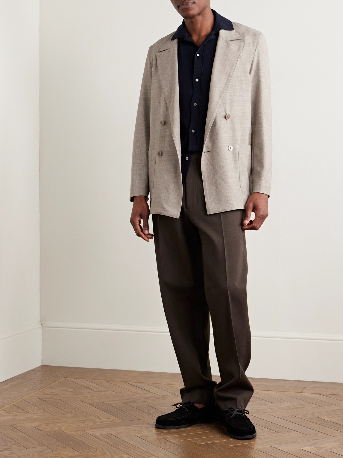 Shop Stòffa Unstructured Double-breasted Wool Suit Jacket In Brown