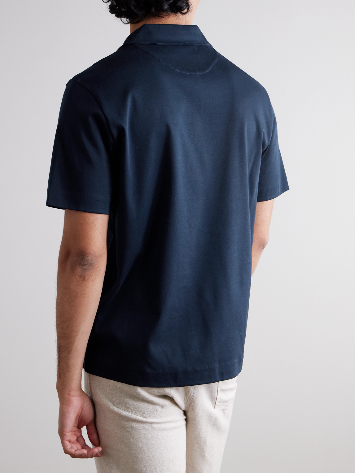  Mr P. - Mercerised Cotton Polo Shirt - Men - Blue - S 