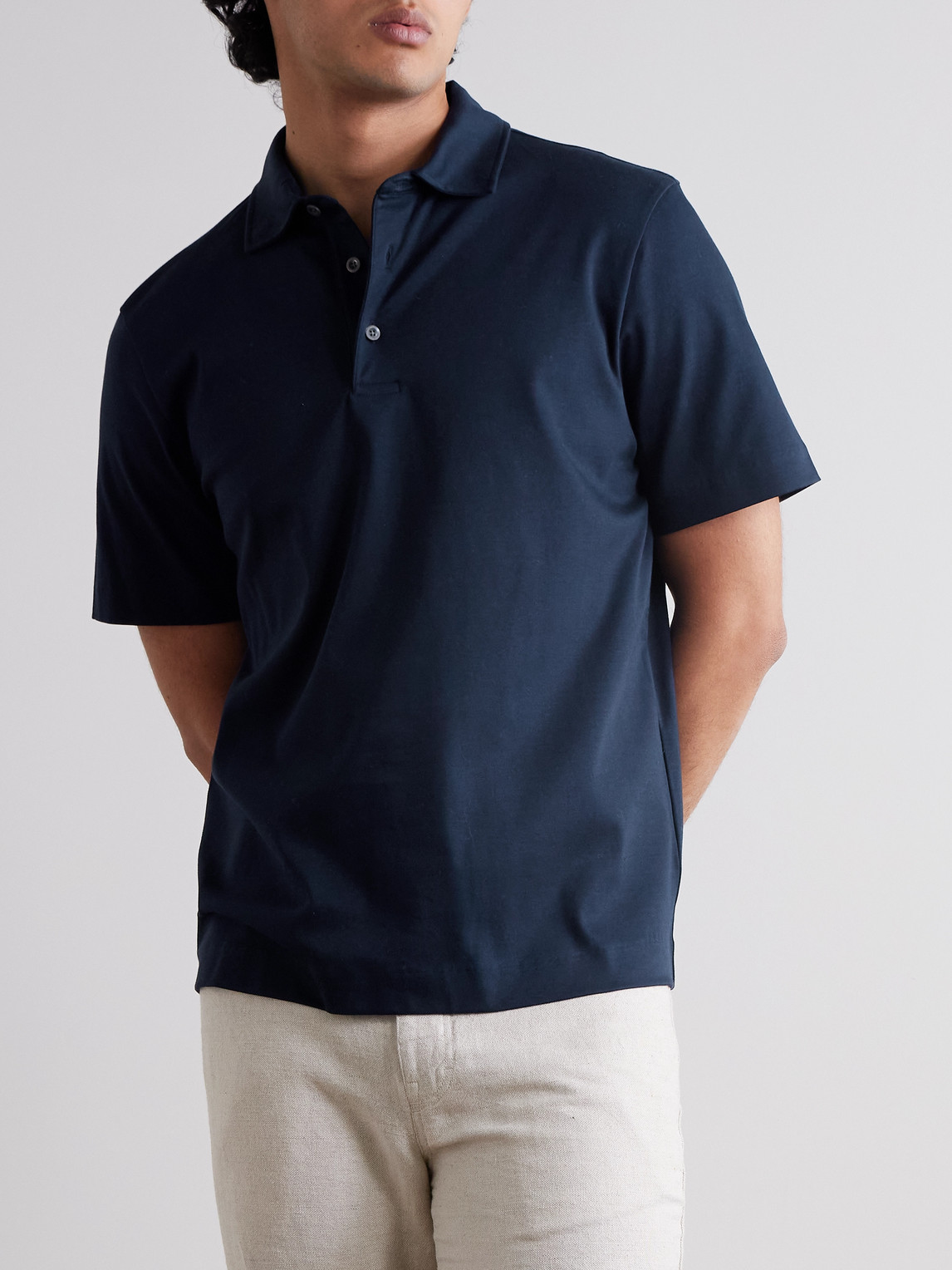  Mr P. - Mercerised Cotton Polo Shirt - Men - Blue - S 