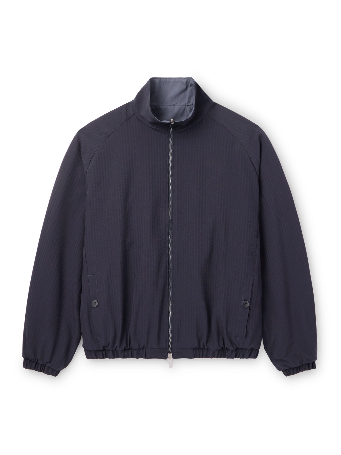 Stòffa Reversible Wool-seersucker And Poplin Bomber Jacket In Blue