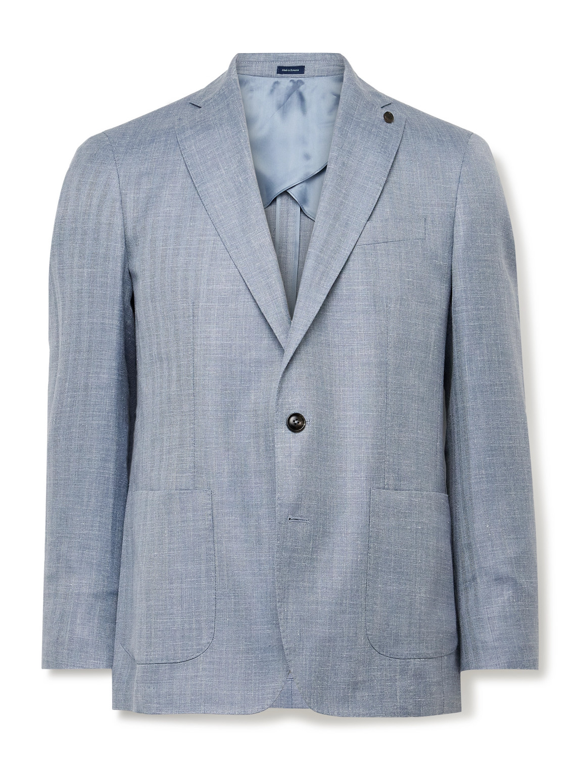 Peter Millar Gavin Slim-fit Herringbone Wool, Silk And Linen-blend Blazer In Blue