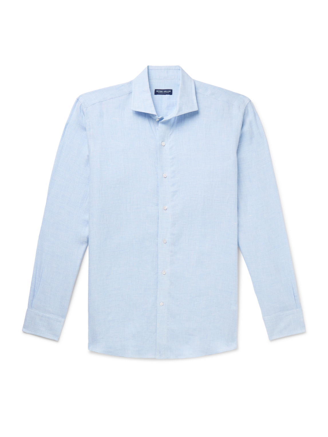 Peter Millar Astino Micro-checked Linen Shirt In Blue