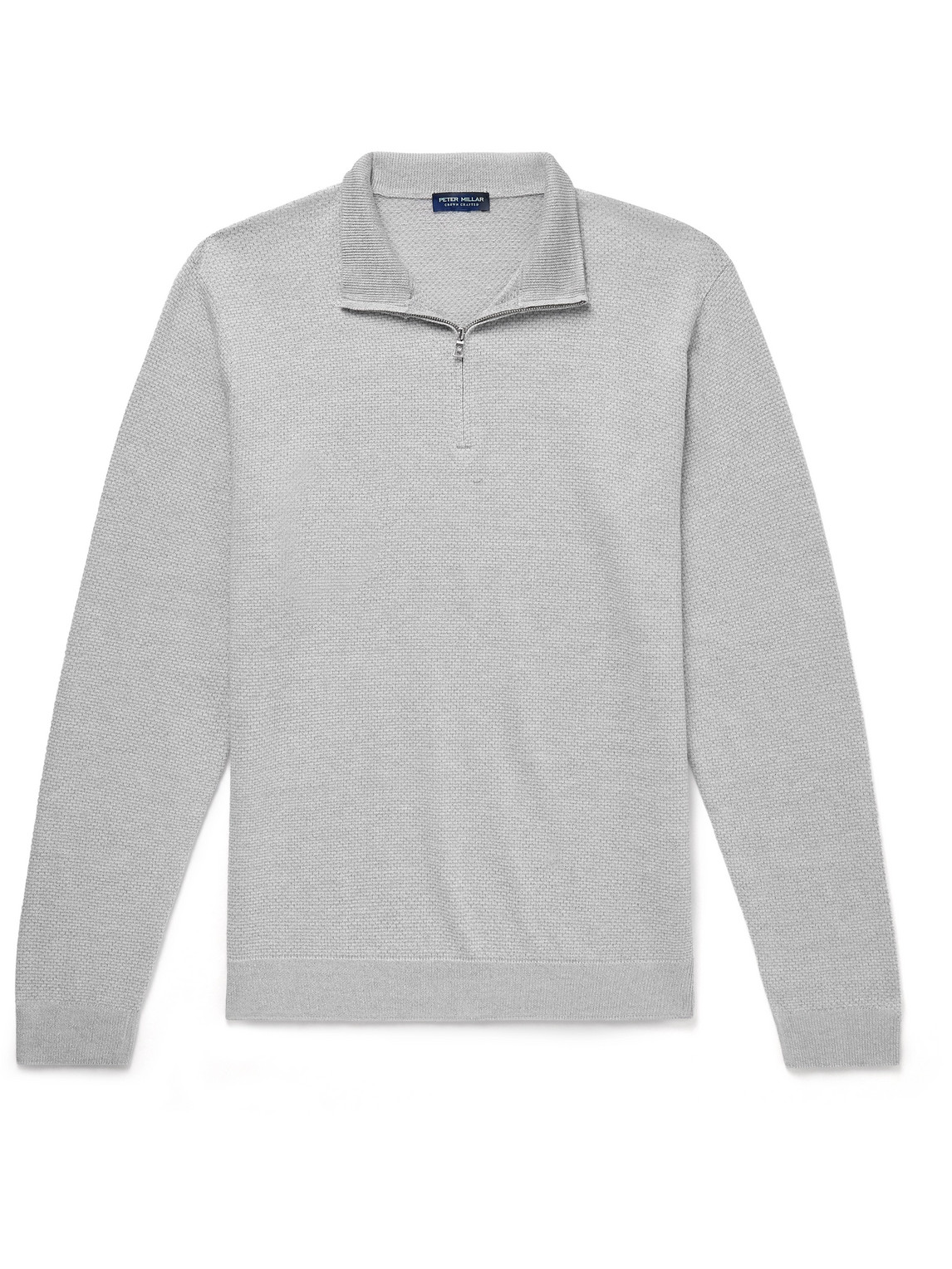 Peter Millar Ashland Birdseye Merino Wool, Linen And Cotton-blend Half-zip Sweater In Gray