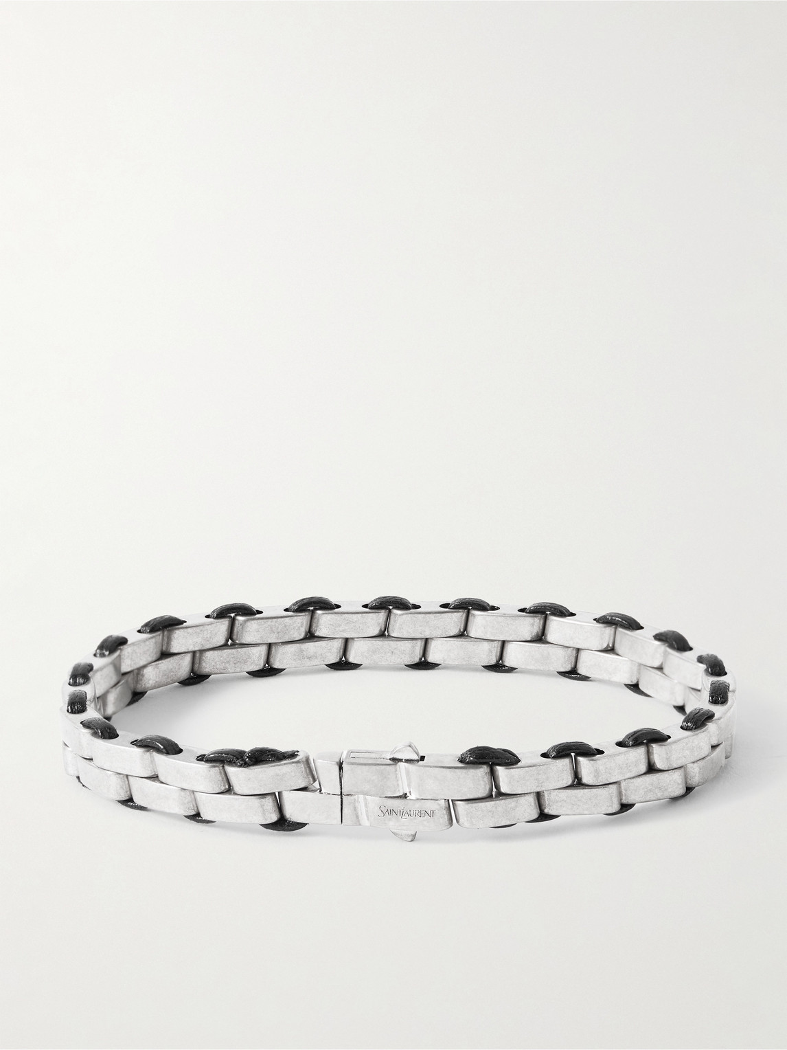 Saint Laurent Oxidised Silver-tone And Leather Chain Bracelet In Silver