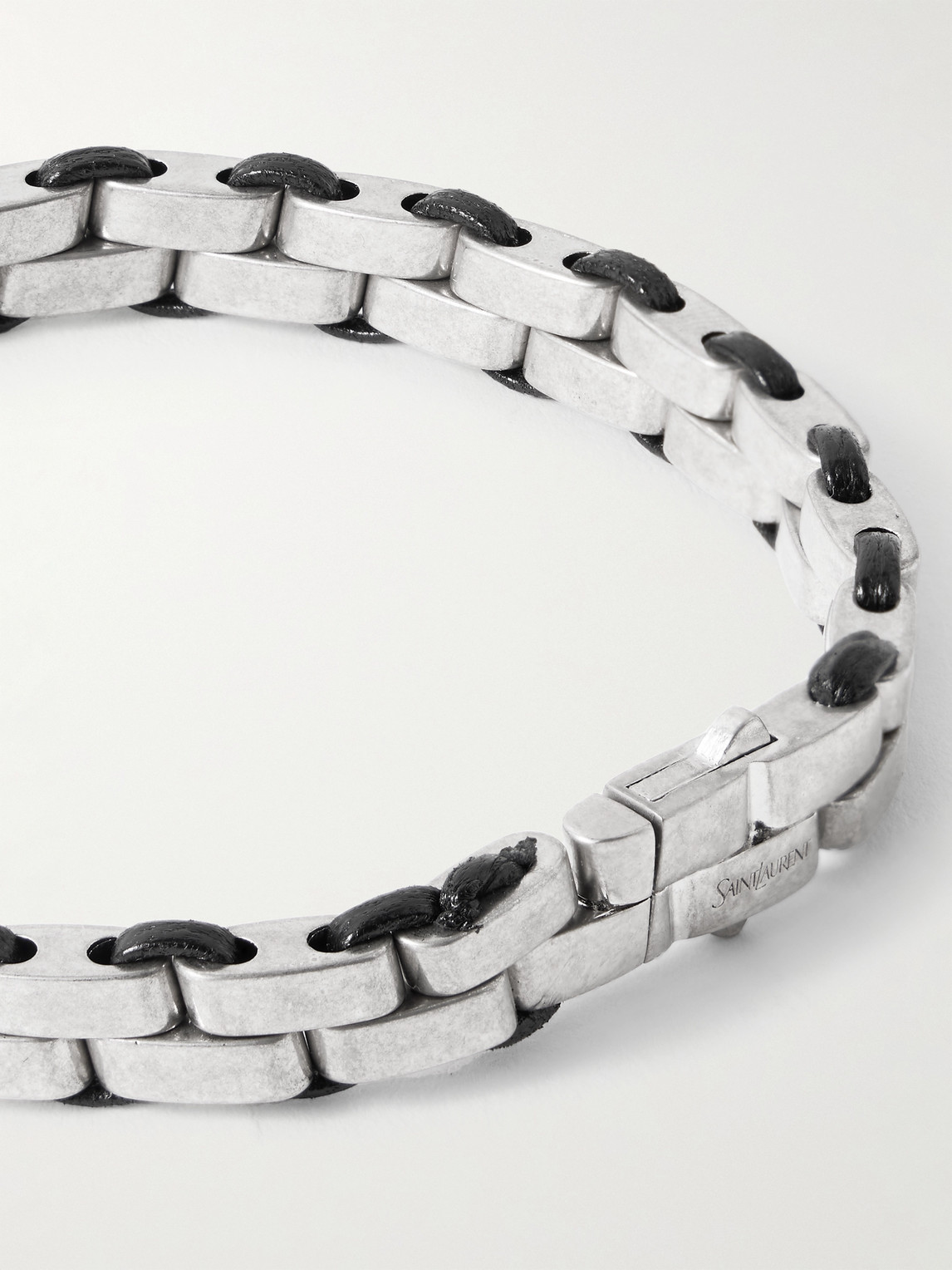 Saint Laurent Oxidised Silver-tone And Leather Chain Bracelet In Silver