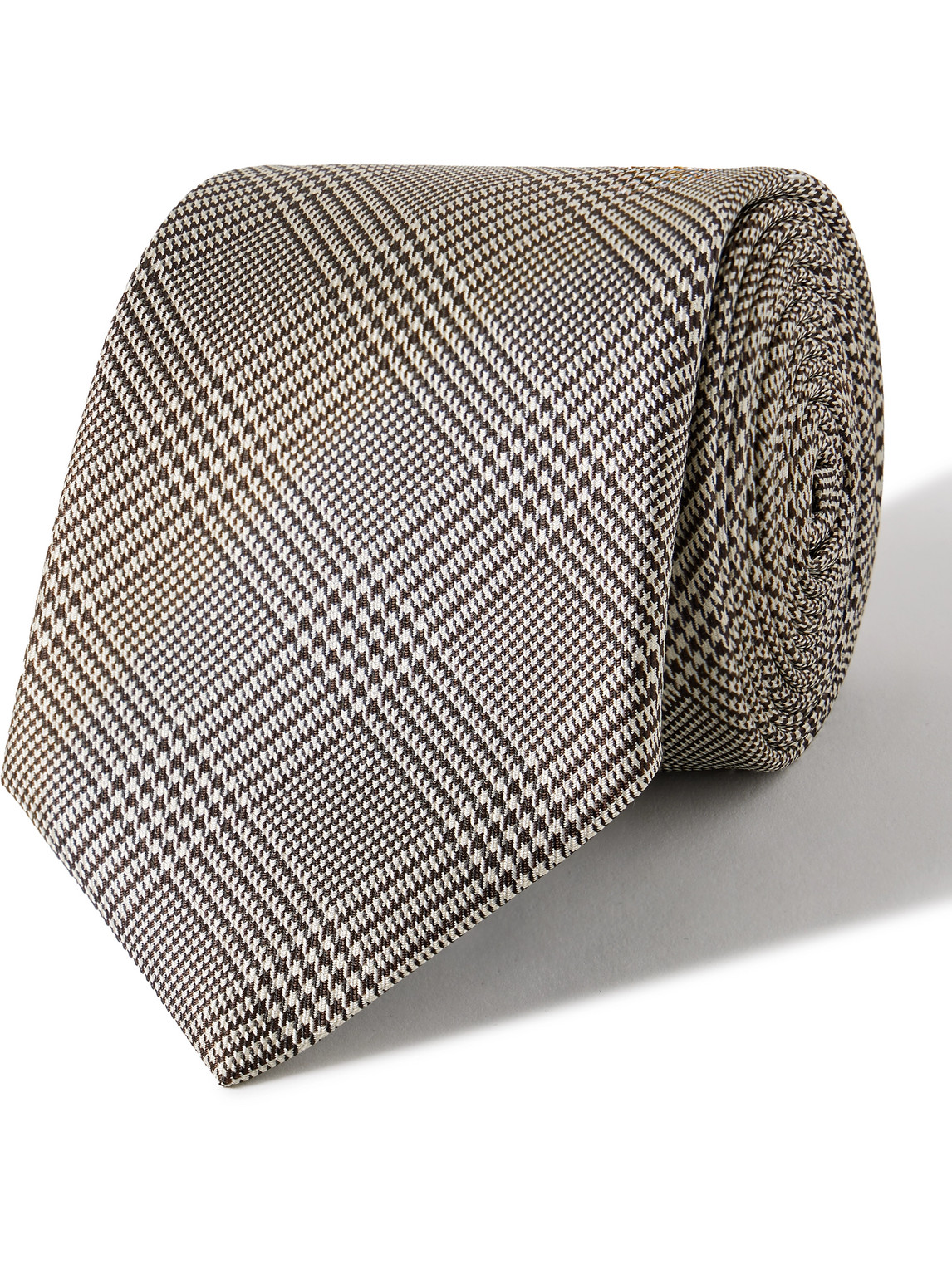 Saint Laurent 7cm Prince Of Wales Checked Silk Tie In Neutrals