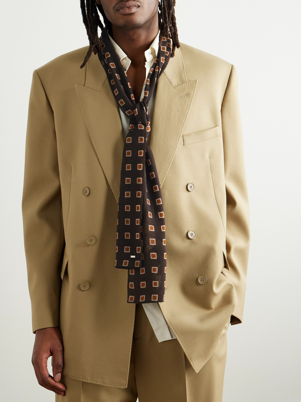 Saint Laurent Printed Wool Scarf In Brown