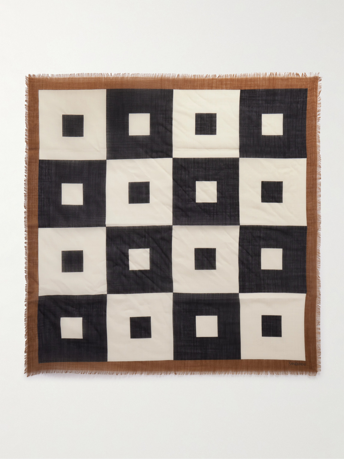 Saint Laurent Fringed Wool Scarf In Neutrals