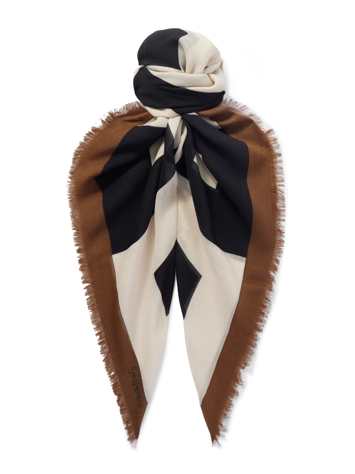 Saint Laurent Fringed Wool Scarf In Neutrals