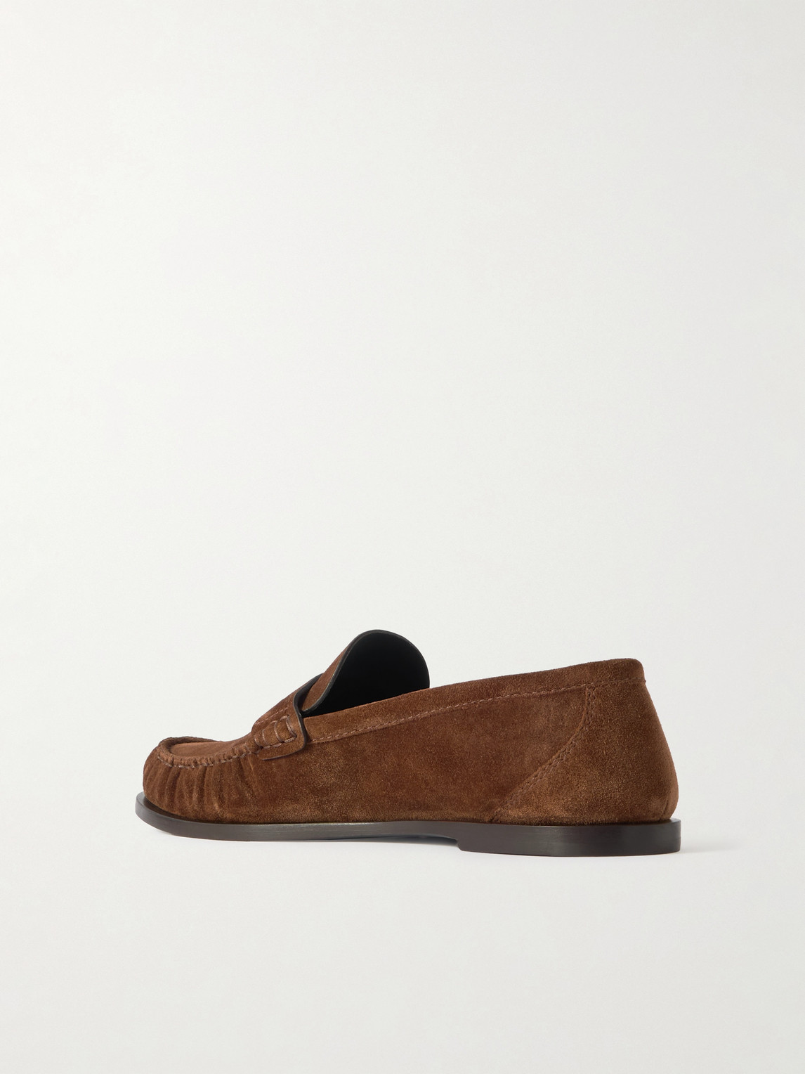Saint Laurent Suede Penny Strap Loafers Round Toe In Brown