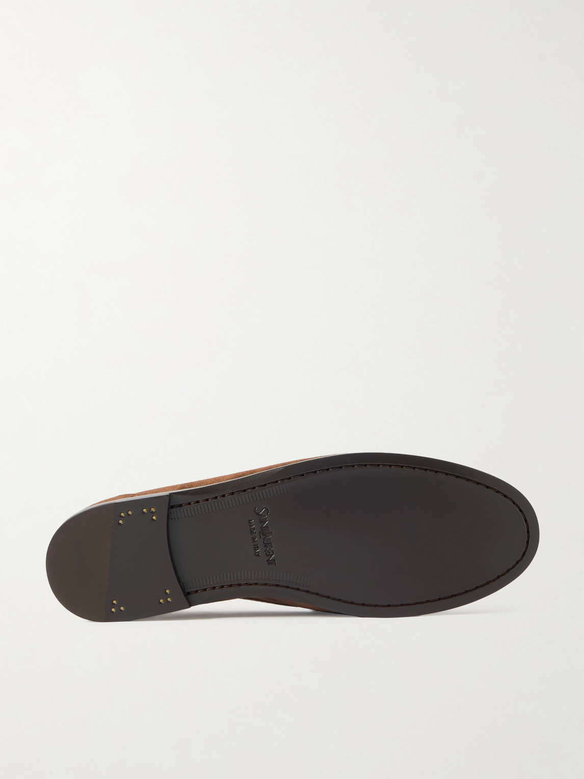 Saint Laurent Suede Penny Strap Loafers Round Toe In Brown