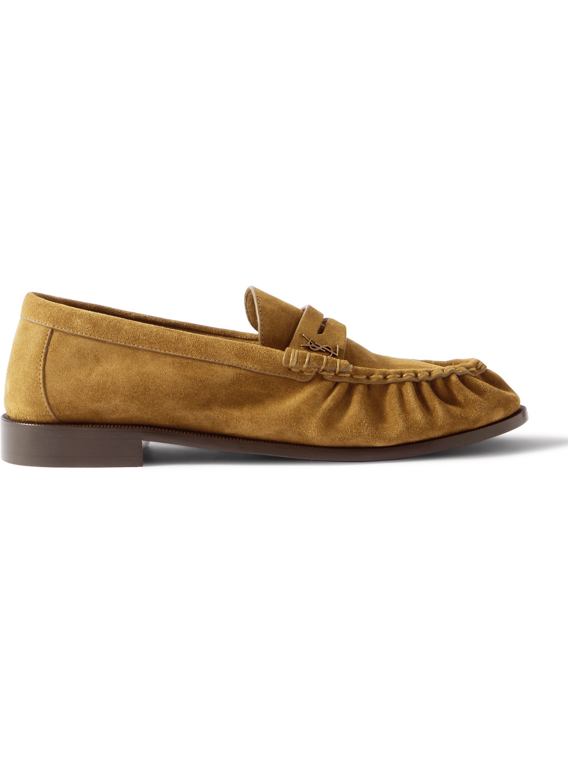 Saint Laurent Le Loafer Monogram Logo-appliquéd Suede Penny Loafers In Brown