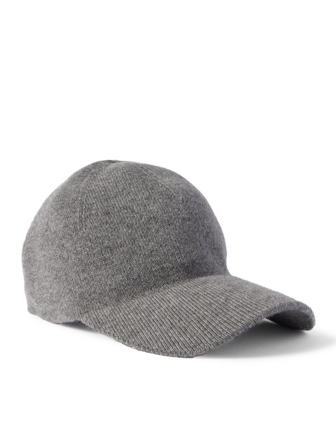 Saint Laurent Logo-embroidered Ribbed Cashmere Baseball Cap In Gray