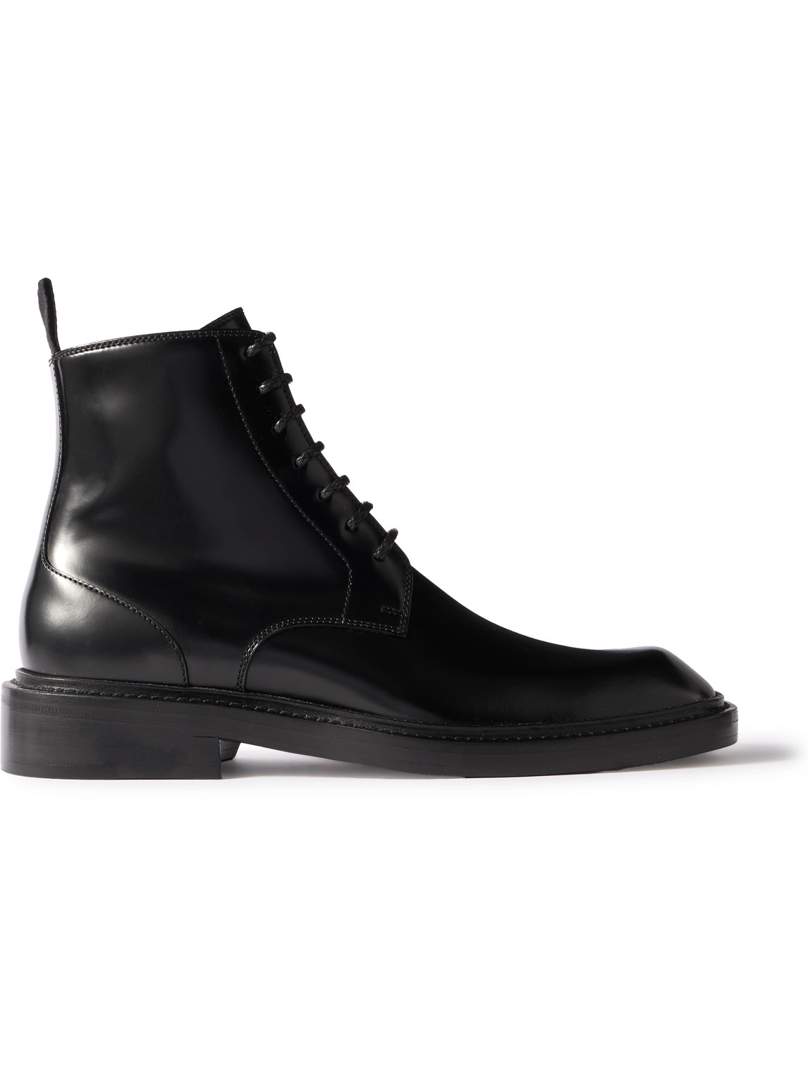 Saint Laurent Ian Glossed-leather Boots In Black