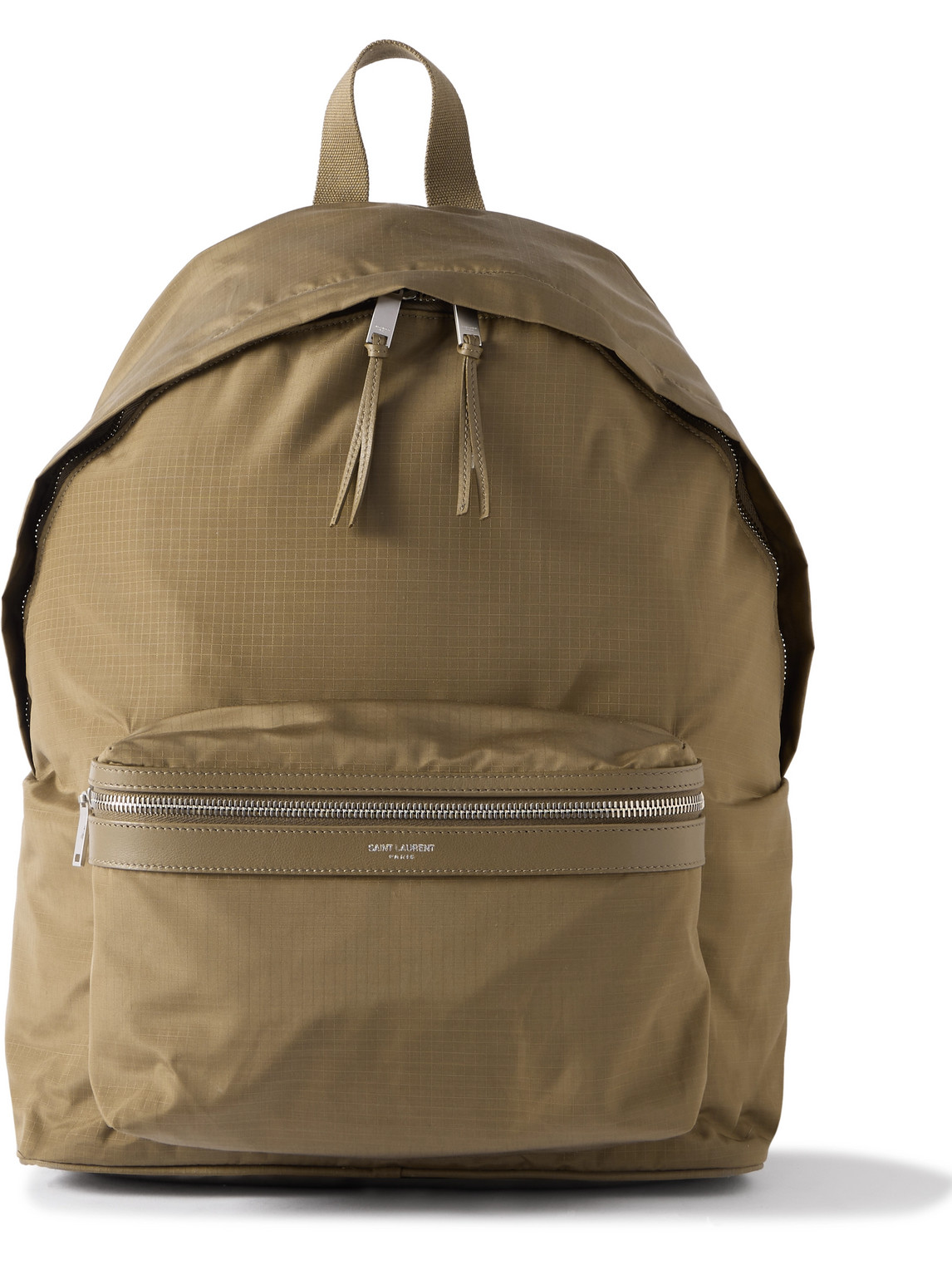 Saint Laurent City Leather-trimmed Ripstop Backpack In Brown