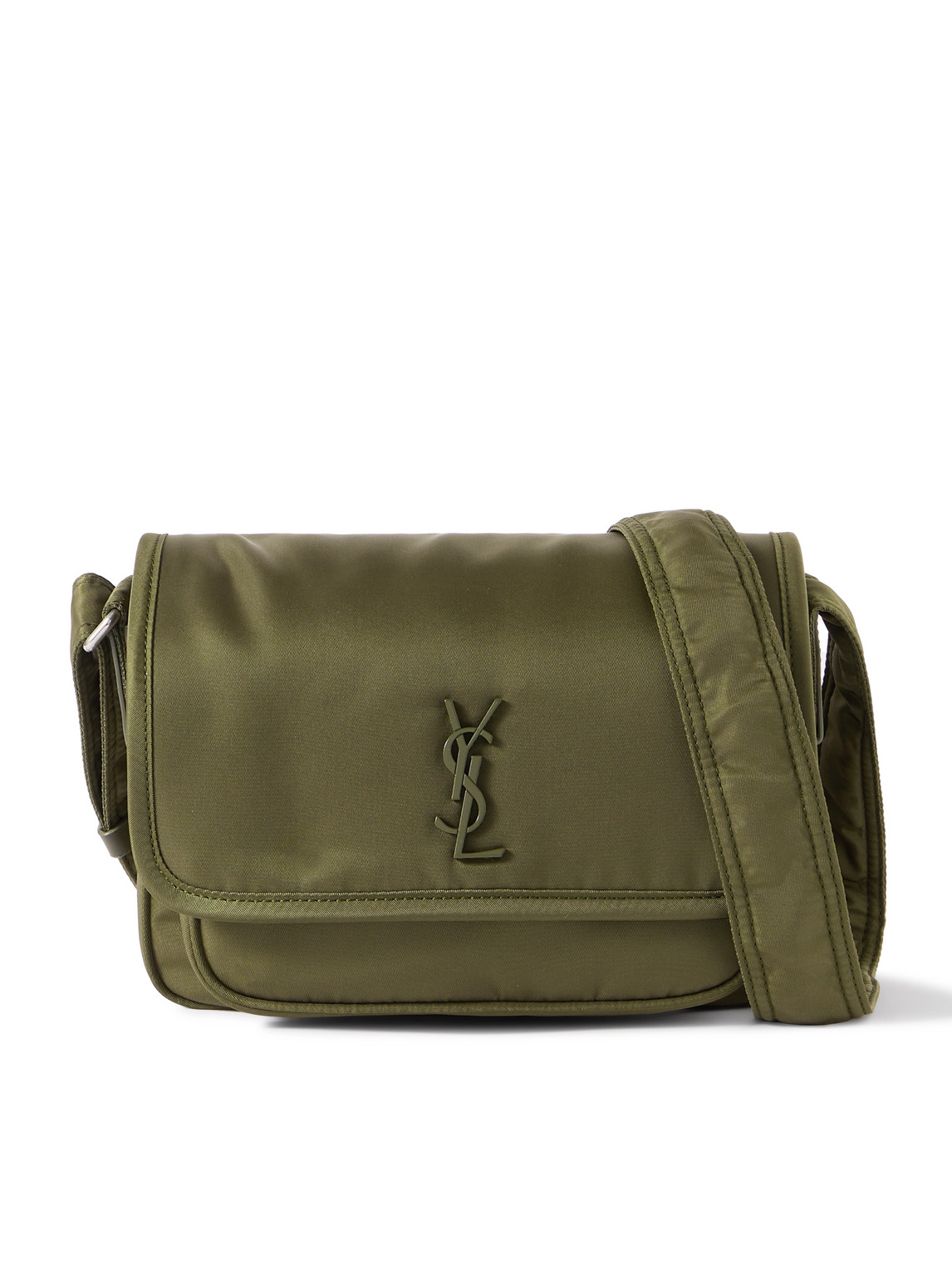 Saint Laurent Niki Small Logo-embellished Leather-trimmed Shell Messenger Bag In Green