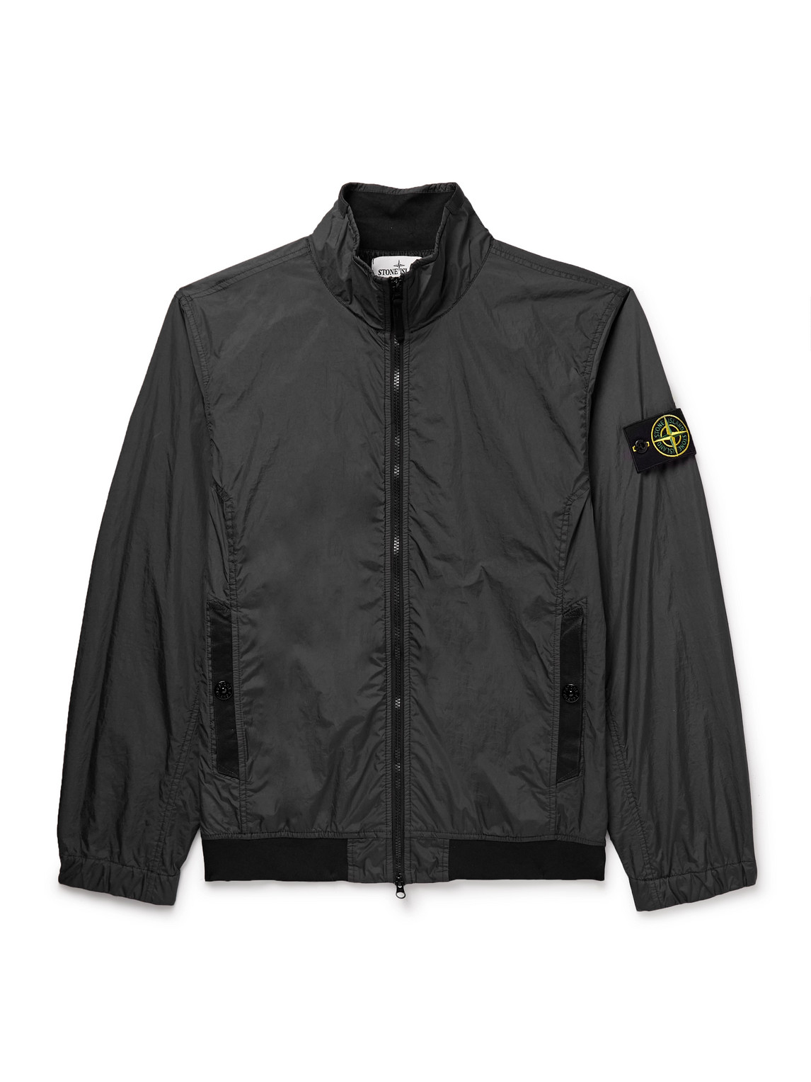 Stone Island Logo-appliquéd Garment-dyed Crinkle Reps Nylon Bomber Jacket In Gray