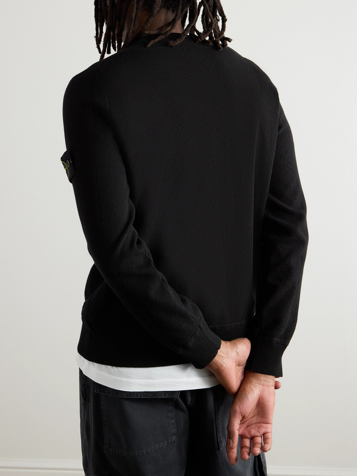Shop Stone Island Logo-appliquéd Cotton Sweater In Black