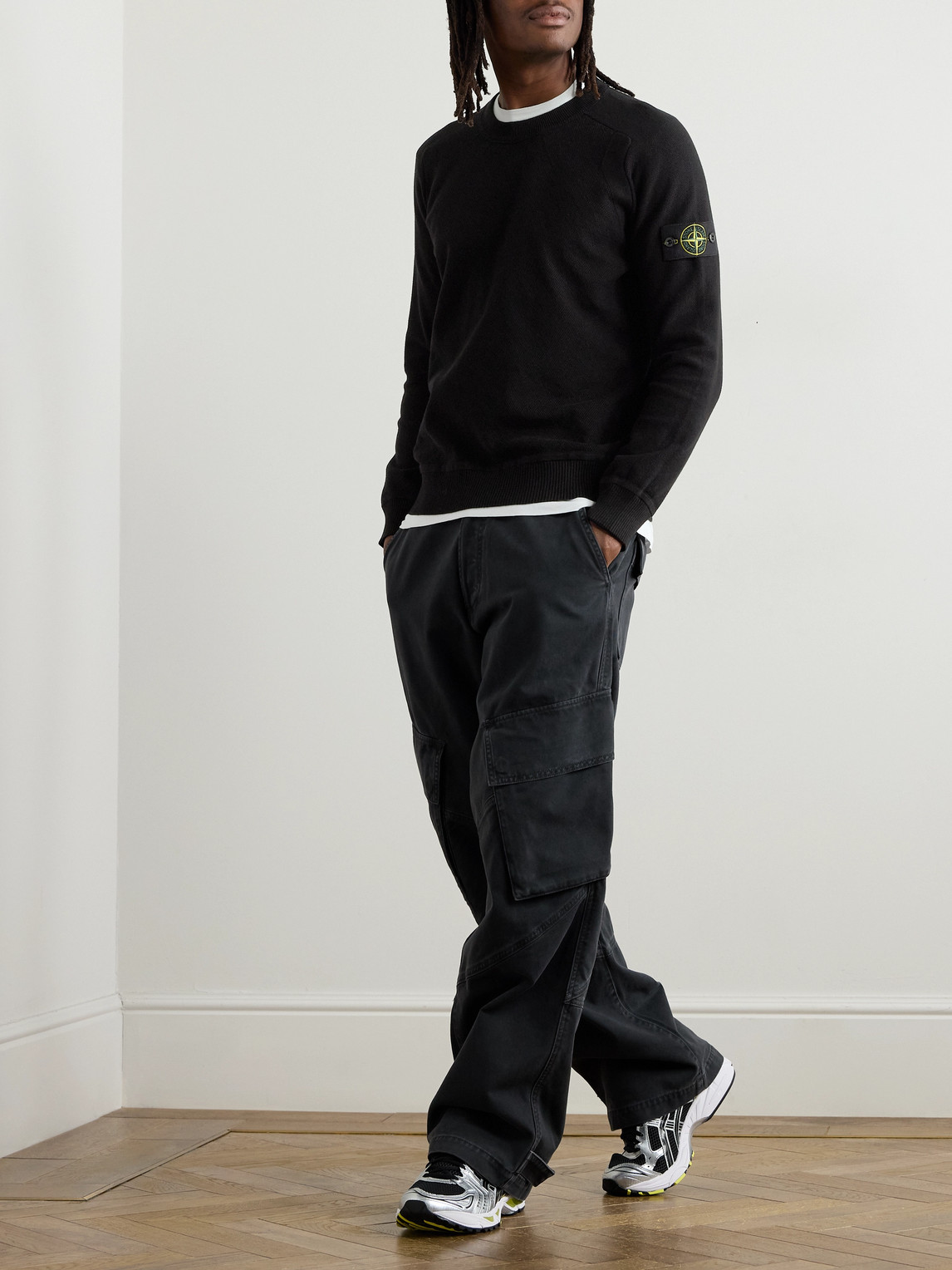 Shop Stone Island Logo-appliquéd Cotton Sweater In Black