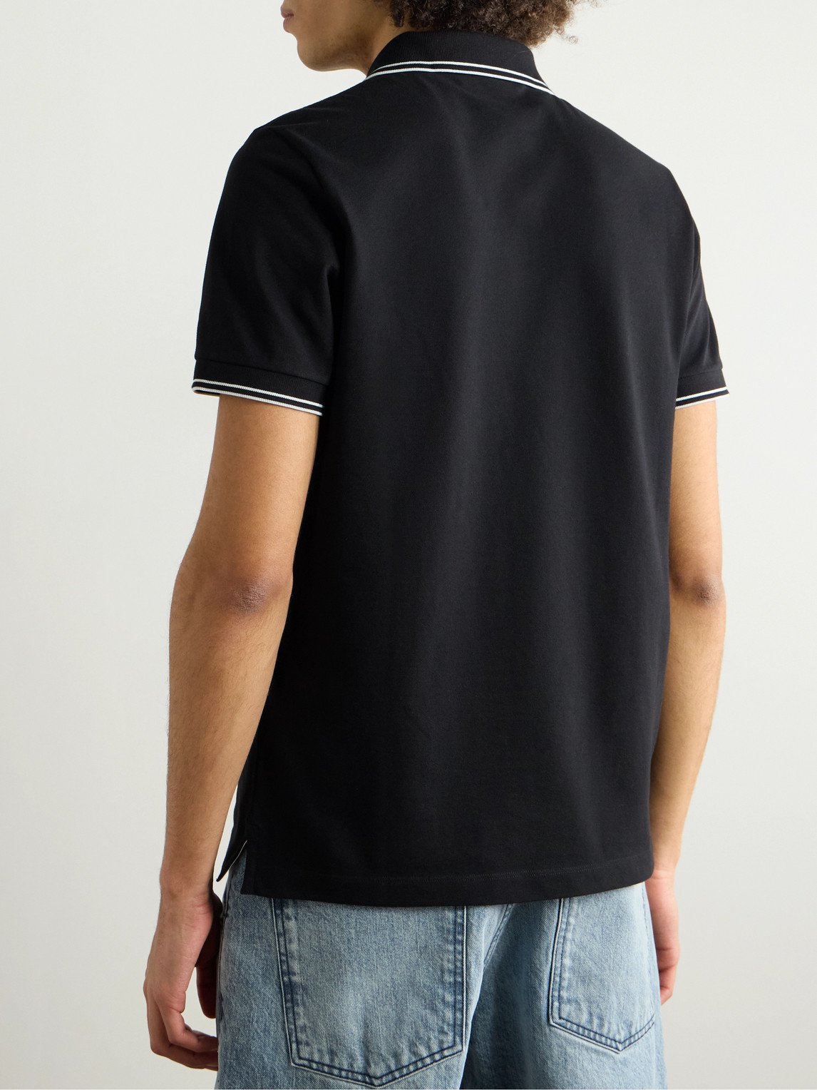 Stone Island Logo Embroidered Polo Shirt In Black