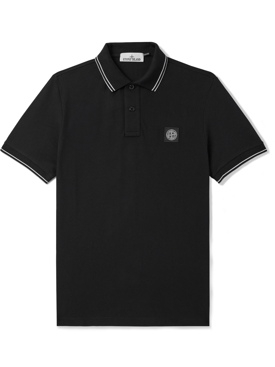 Stone Island Logo Embroidered Polo Shirt In Black
