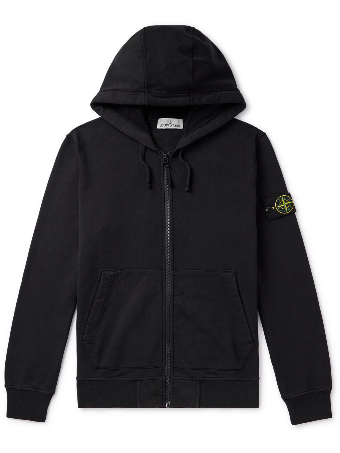 Stone Island Logo Hooded Cotton Sweatshirt In Black