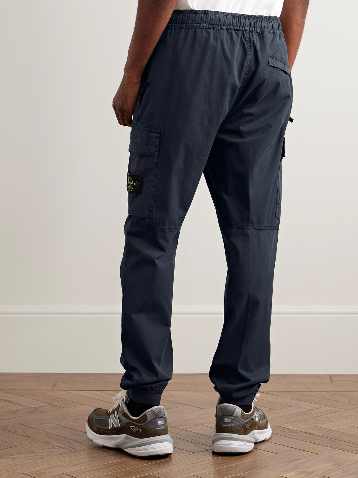 Stone Island Tapered Garment-dyed Cotton-blend Twill Cargo Trousers In Blue
