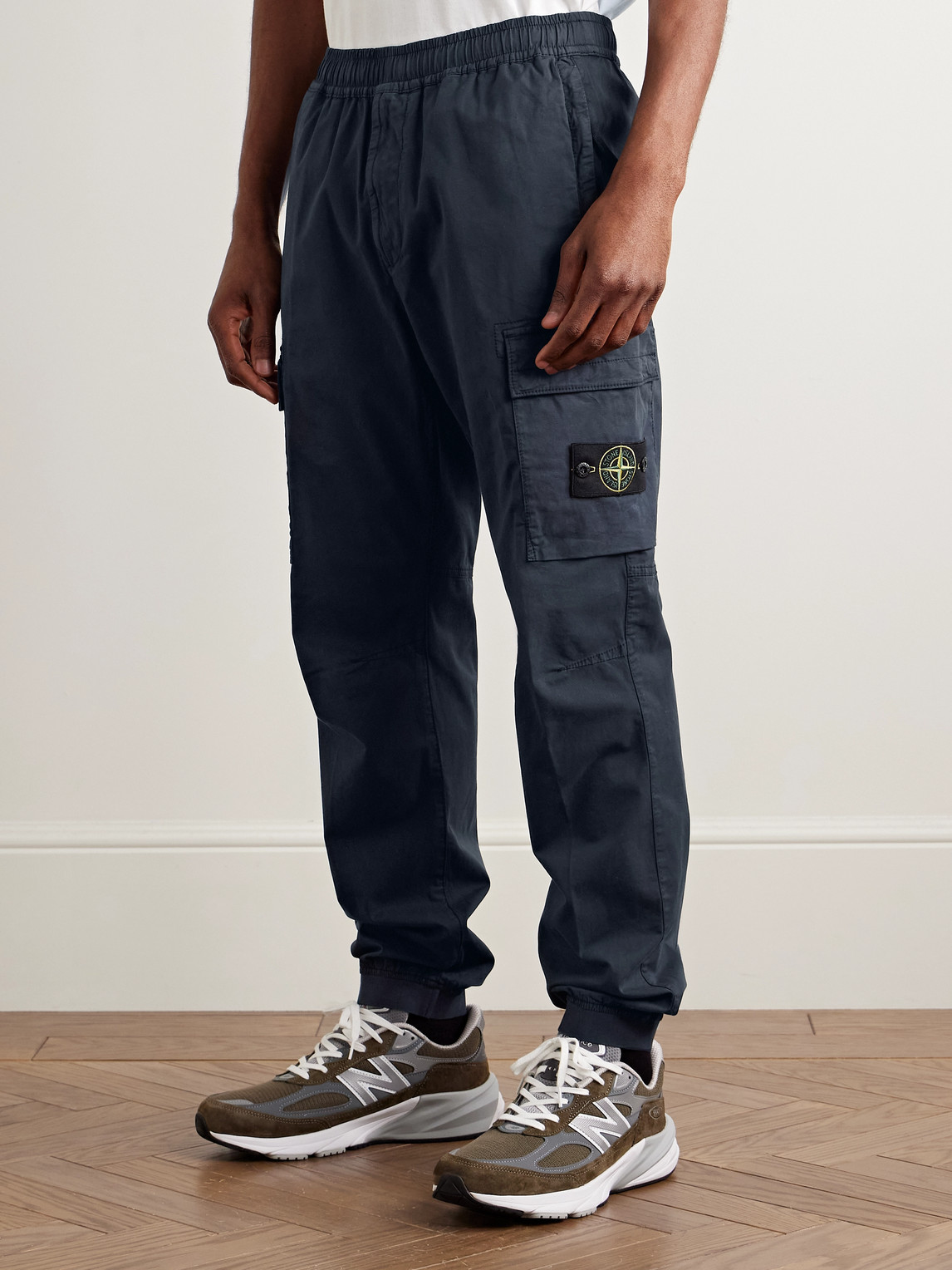 Stone Island Tapered Garment-dyed Cotton-blend Twill Cargo Trousers In Blue