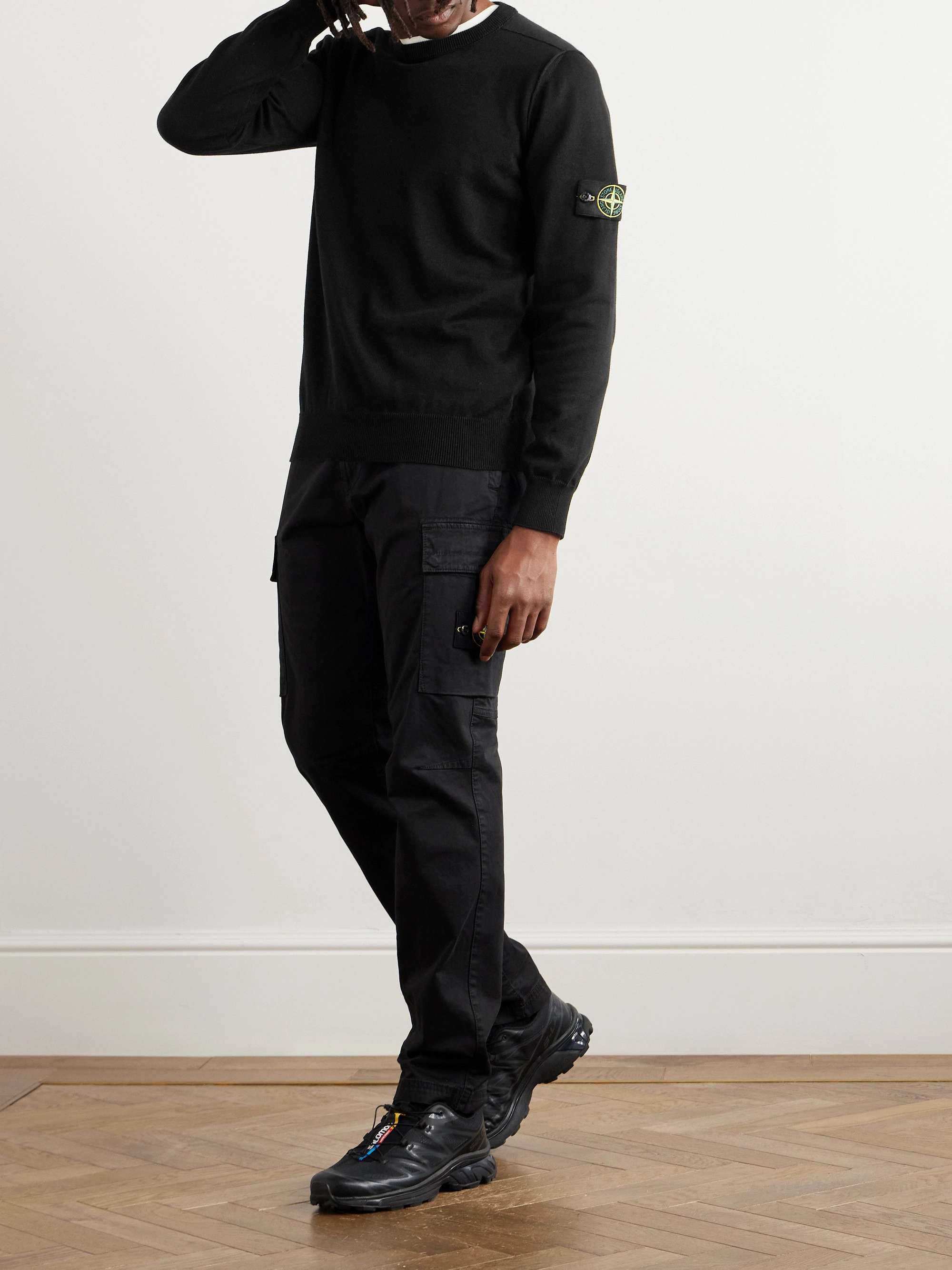 Black Logo-Appliquéd Cotton Sweater | STONE ISLAND | MR PORTER