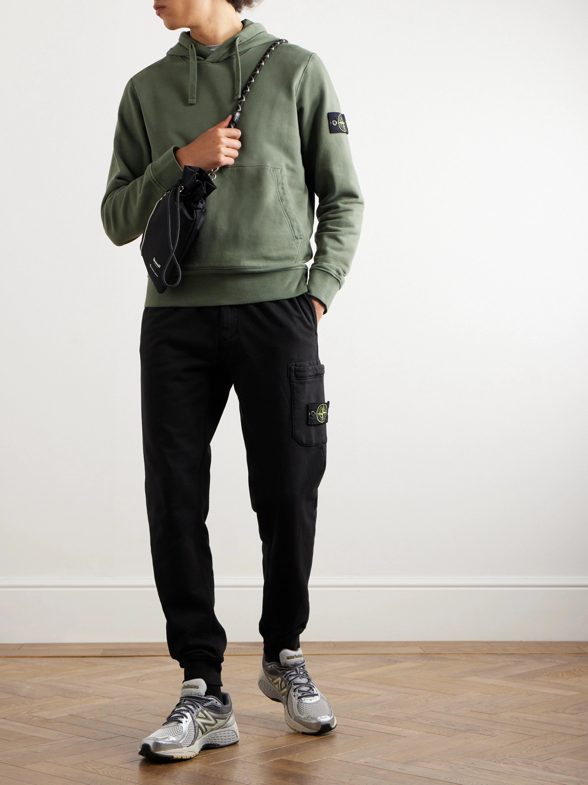 Stone Island Cotton Fleece Sweatpants With Elasticated Waistband In Black