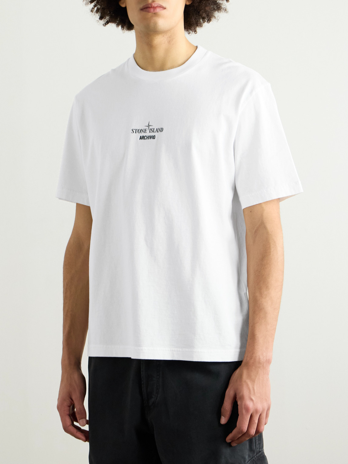 Stone Island Logo-print Organic Cotton-jersey T-shirt In White