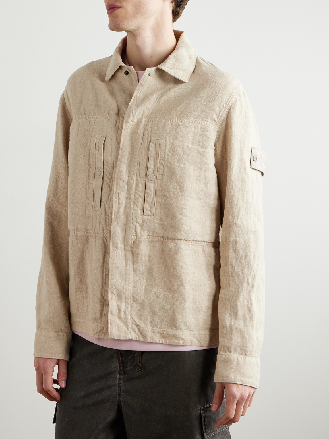 Stone Island Overshirt With Pockets And Button Fastening In Neutrals
