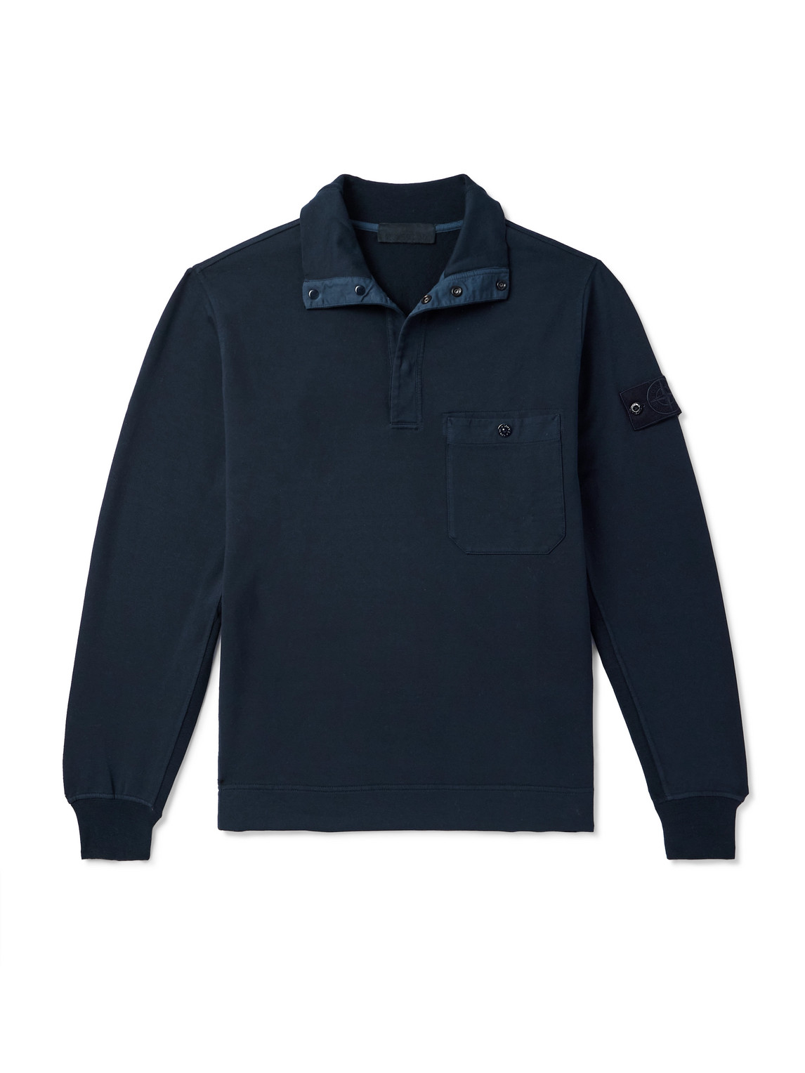 Ghost Logo-Appliquéd Garment-Dyed Cotton-Blend Jersey Half-Placket Sweatshirt