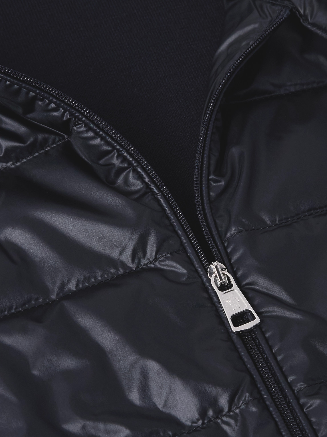 Moncler Slim-fit Logo-appliquéd Quilted Nylon-panelled Wool Down Cardigan In Blue