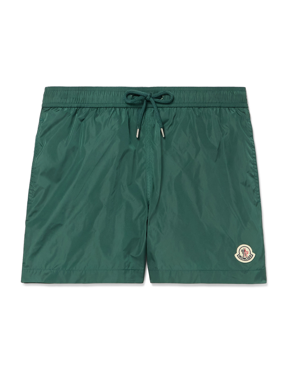 Moncler Straight-leg Mid-length Logo-appliquéd Swim Shorts In Green