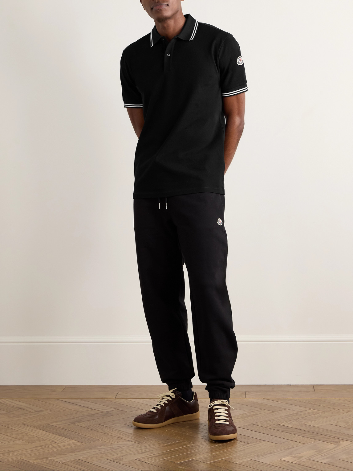 Moncler Cotton Polo Shirt In Black