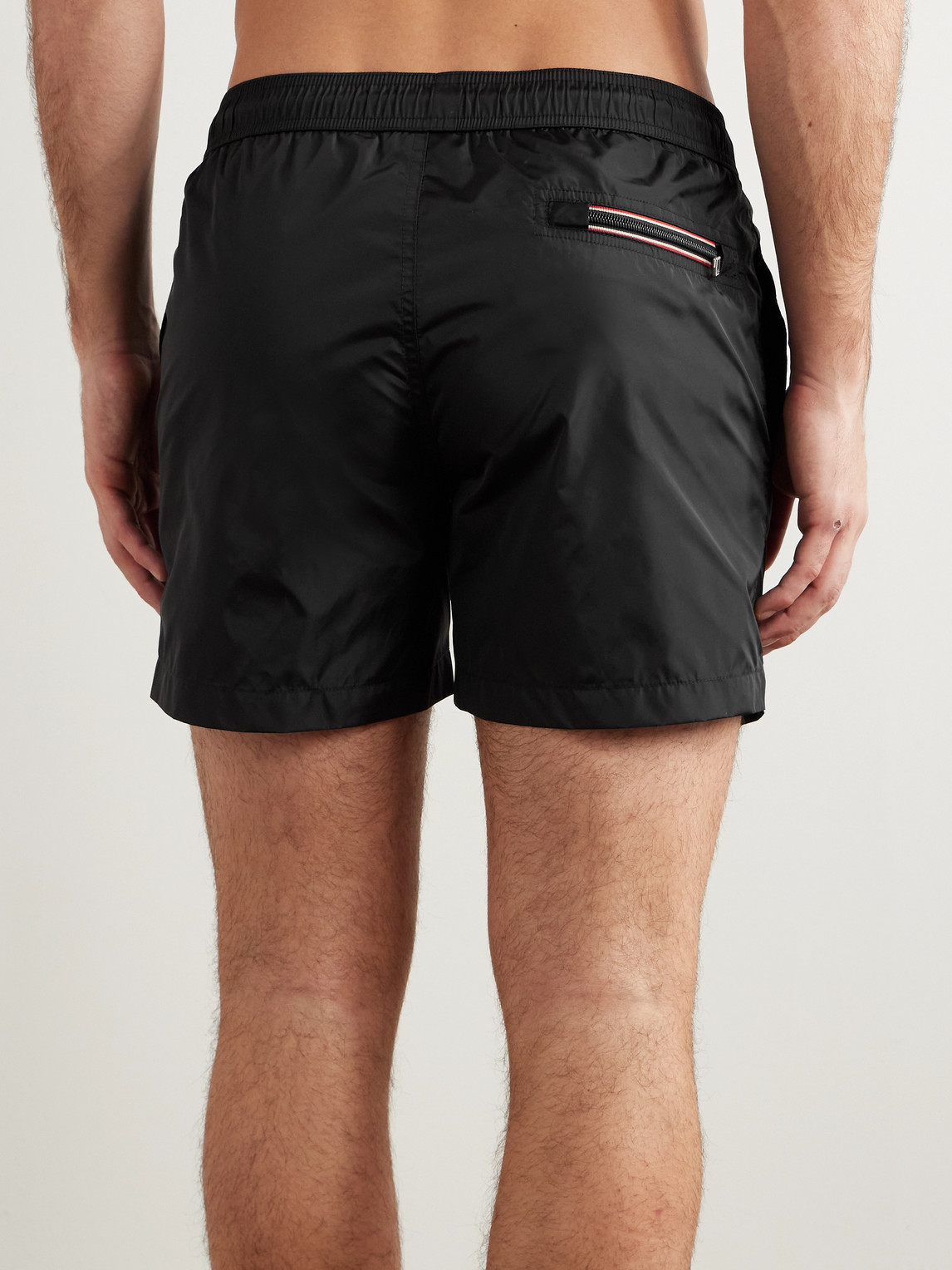 Shop Moncler Straight-leg Mid-length Logo-appliquéd Swim Shorts In Black