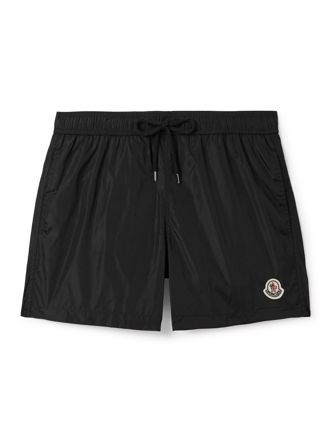 Shop Moncler Straight-leg Mid-length Logo-appliquéd Swim Shorts In Black