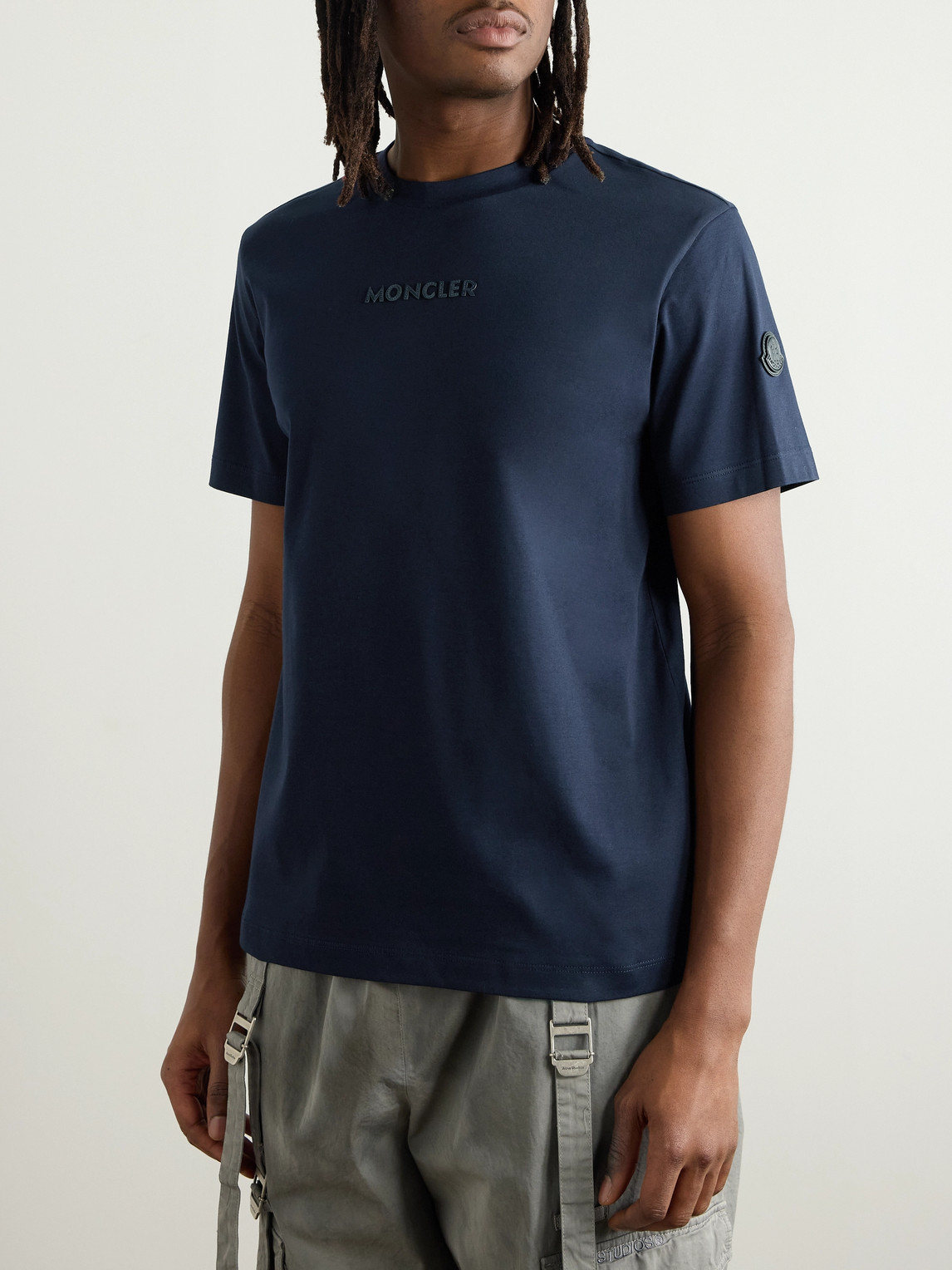 Moncler Logo-appliquéd Cotton-jersey T-shirt In Blue